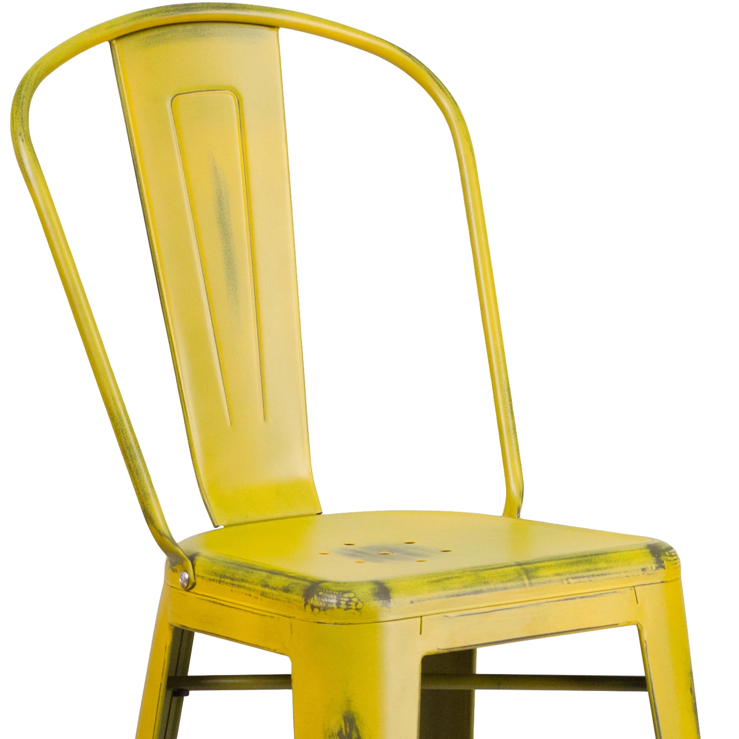 Commercial Grade 30" High Distressed Metal Indoor-Outdoor Barstool with Back