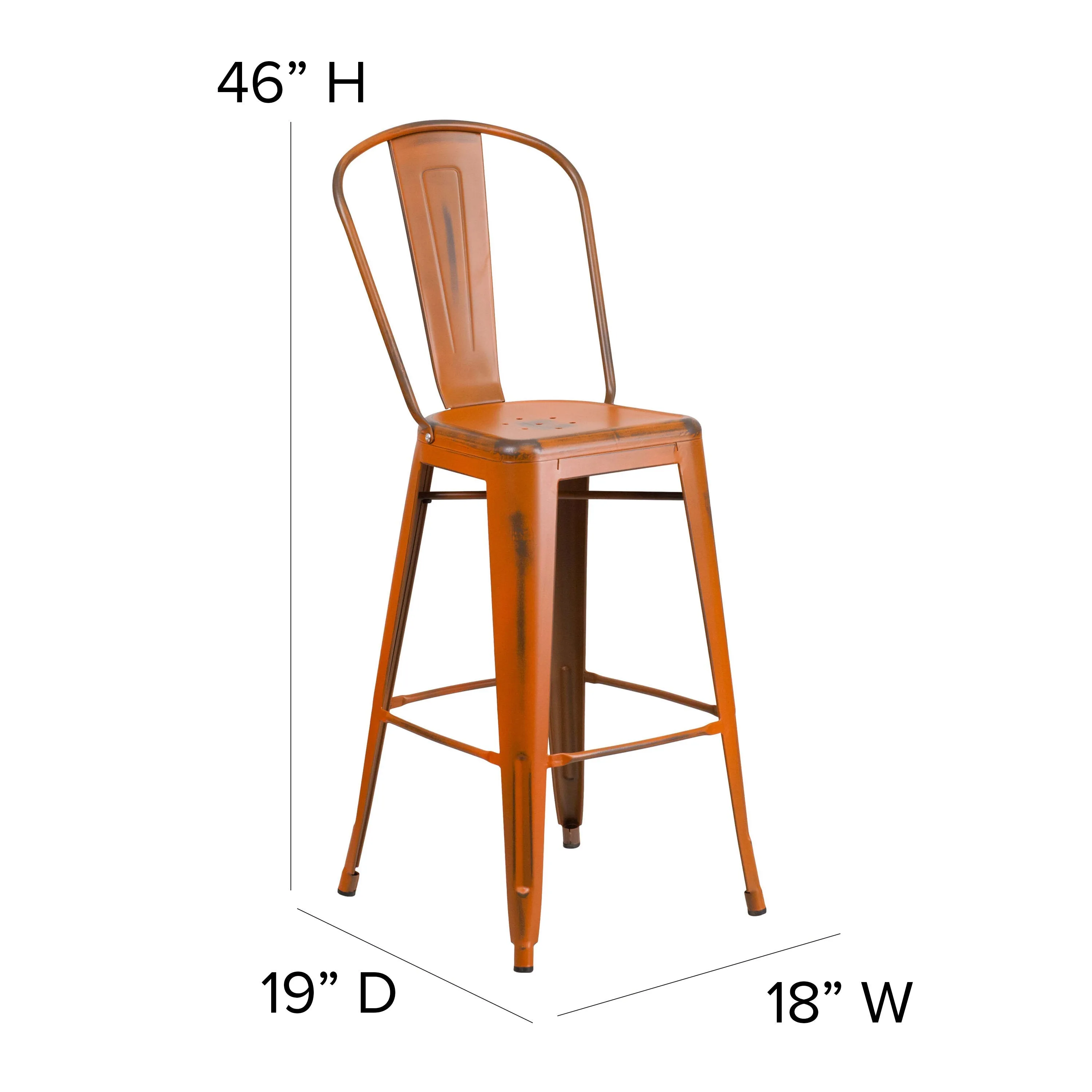 Commercial Grade 30" High Distressed Metal Indoor-Outdoor Barstool with Back