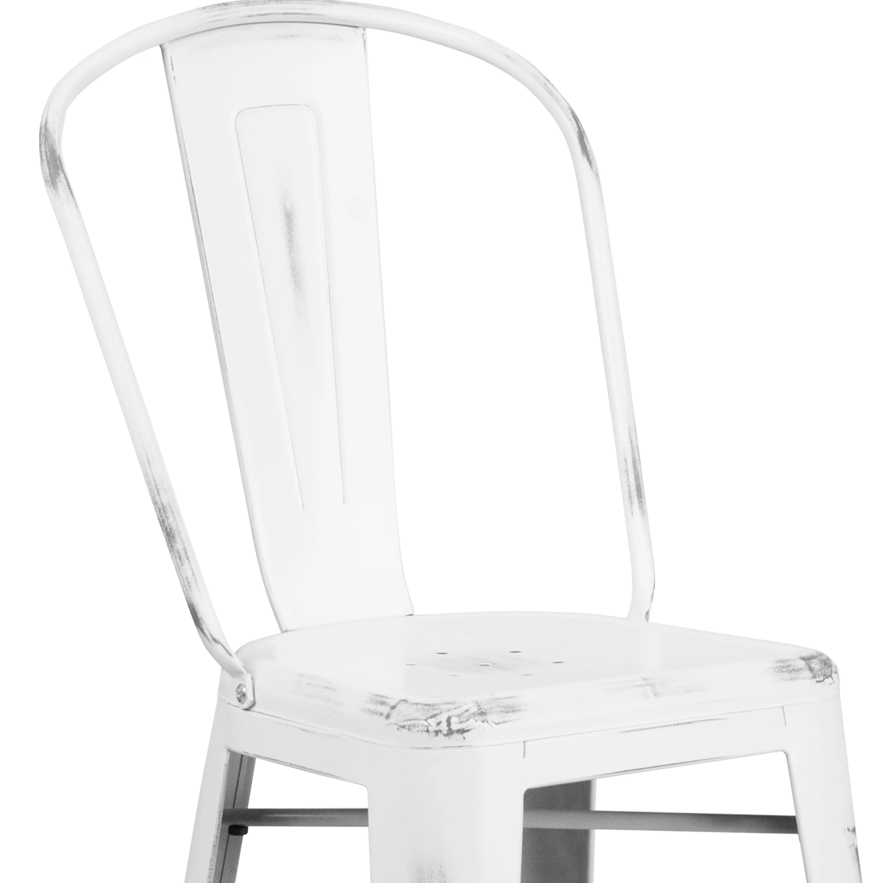 Commercial Grade 30" High Distressed Metal Indoor-Outdoor Barstool with Back