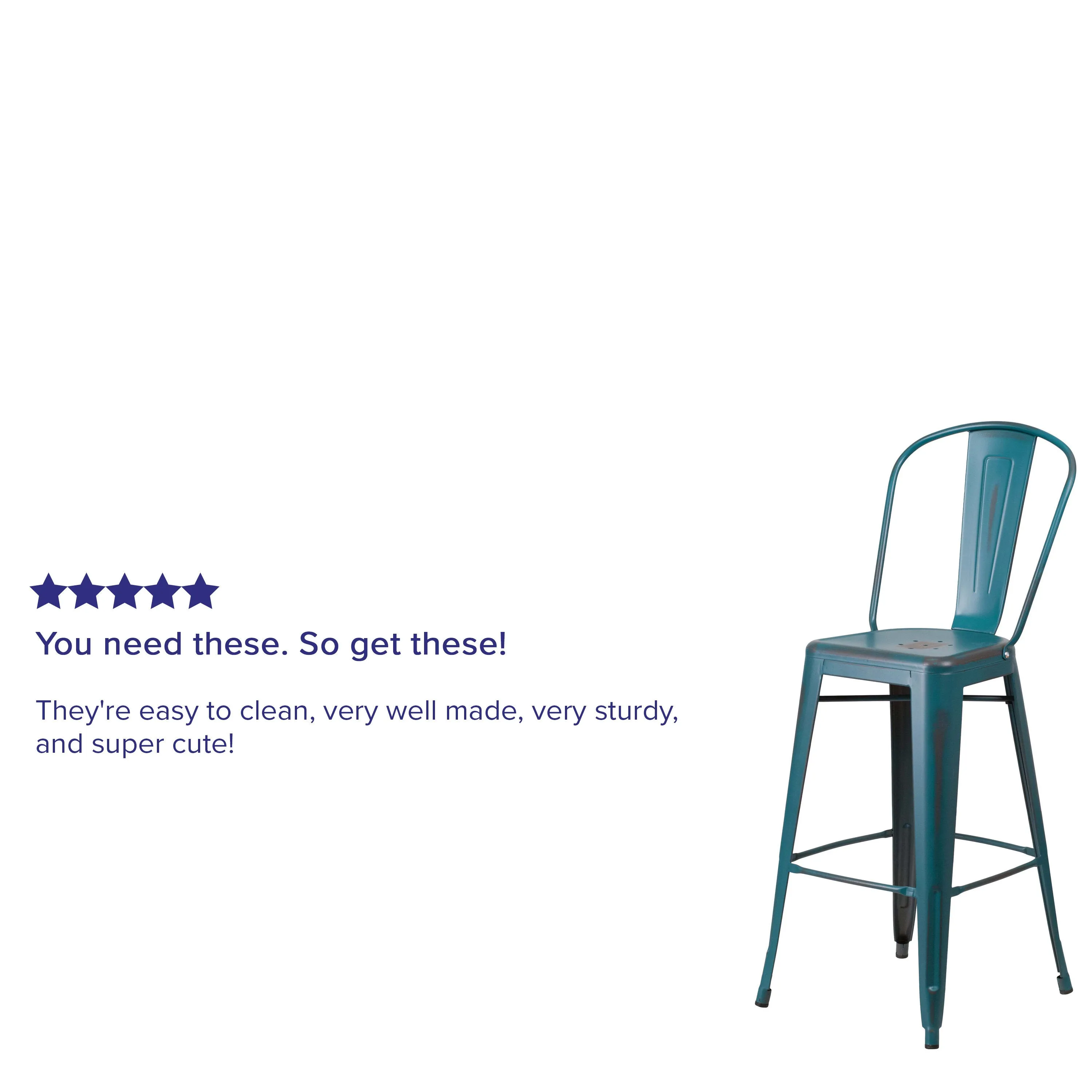 Commercial Grade 30" High Distressed Metal Indoor-Outdoor Barstool with Back