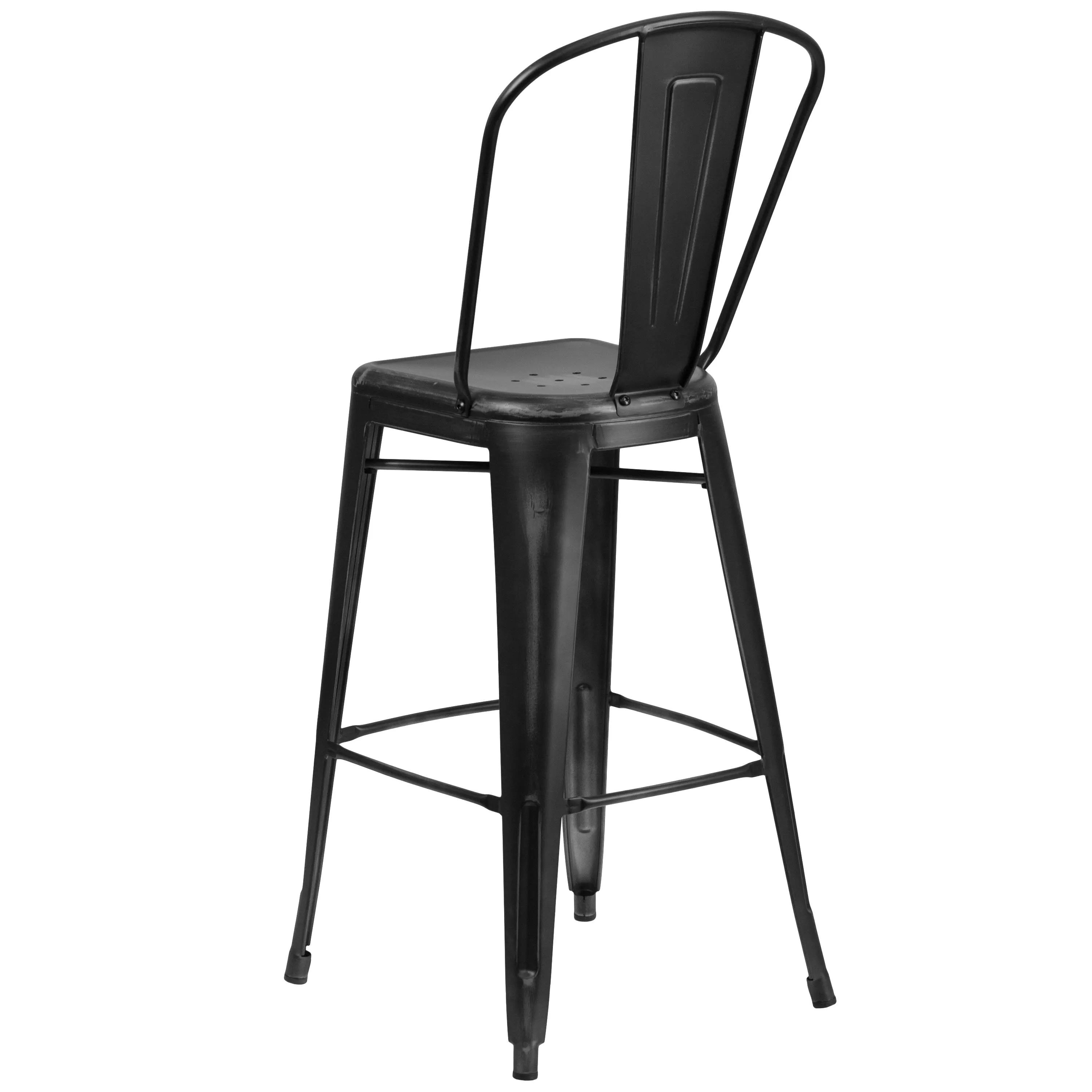 Commercial Grade 30" High Distressed Metal Indoor-Outdoor Barstool with Back