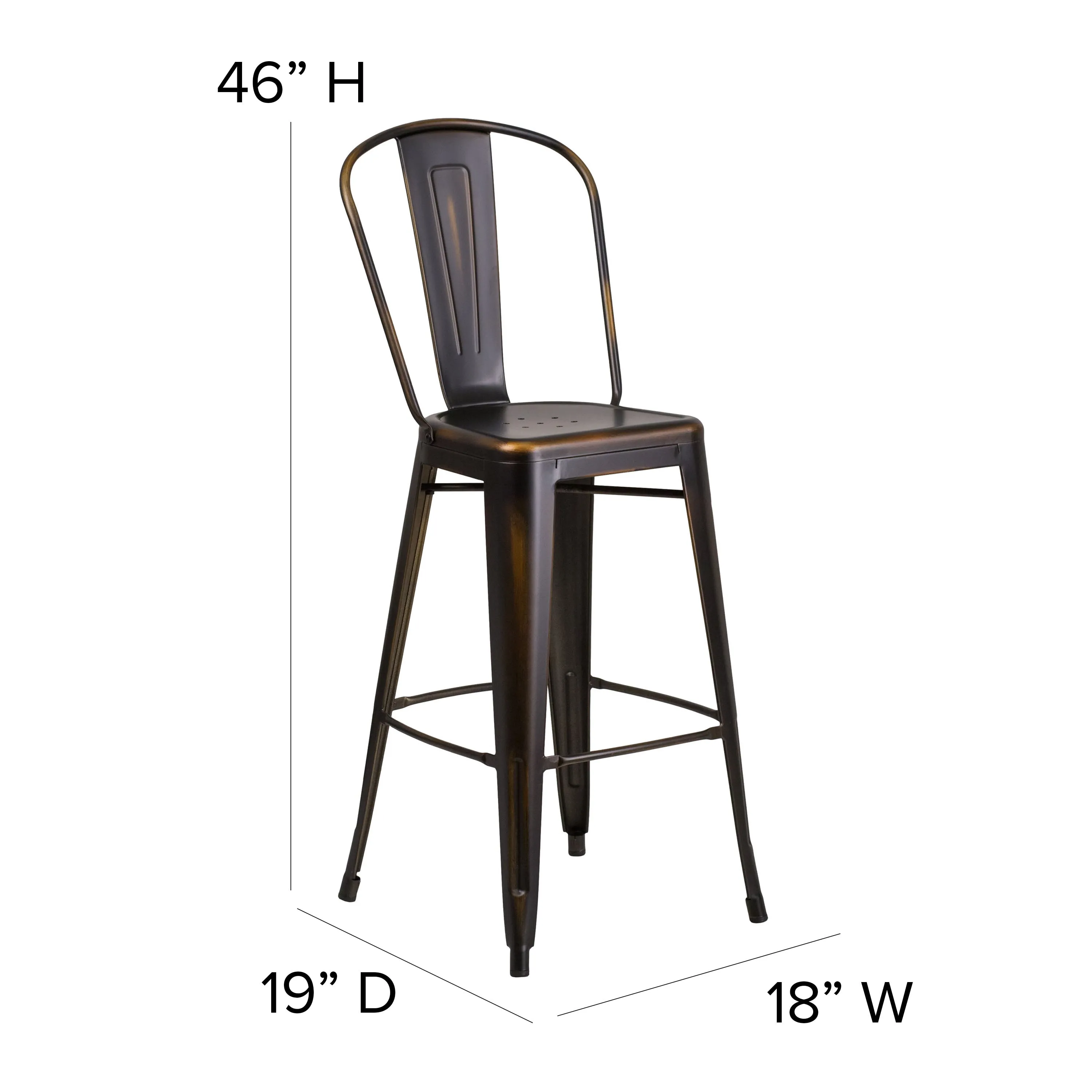 Commercial Grade 30" High Distressed Metal Indoor-Outdoor Barstool with Back