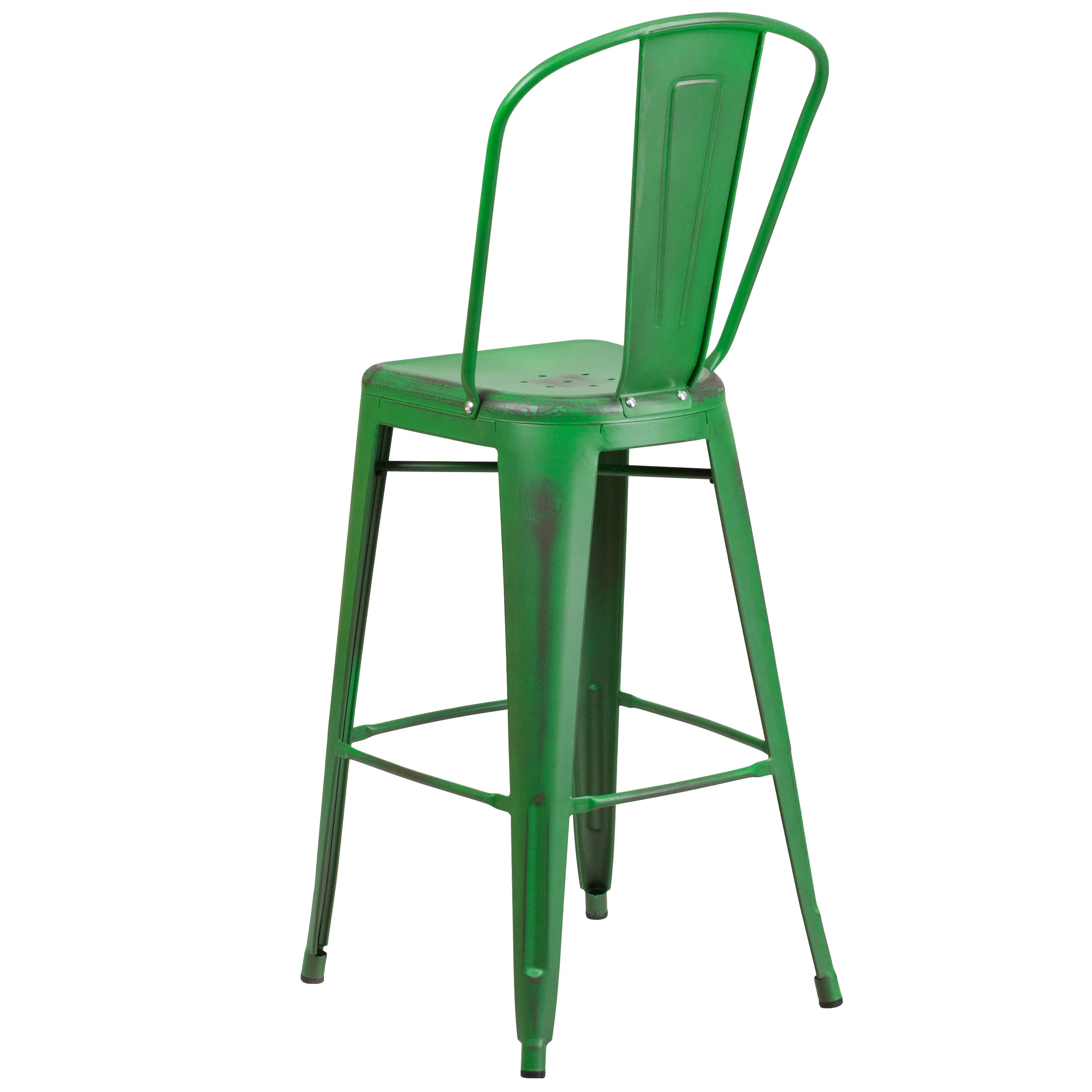 Commercial Grade 30" High Distressed Metal Indoor-Outdoor Barstool with Back