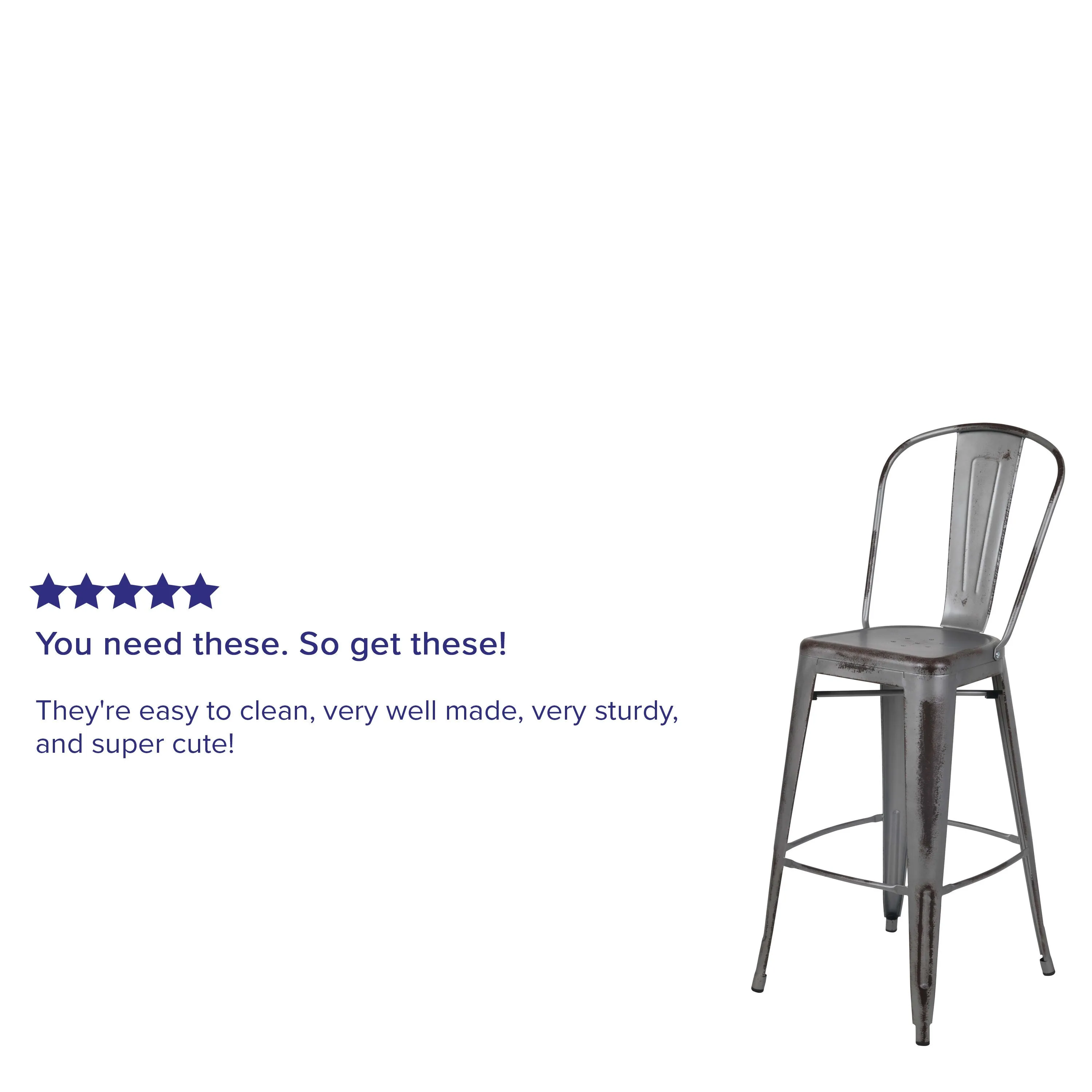 Commercial Grade 30" High Distressed Metal Indoor-Outdoor Barstool with Back