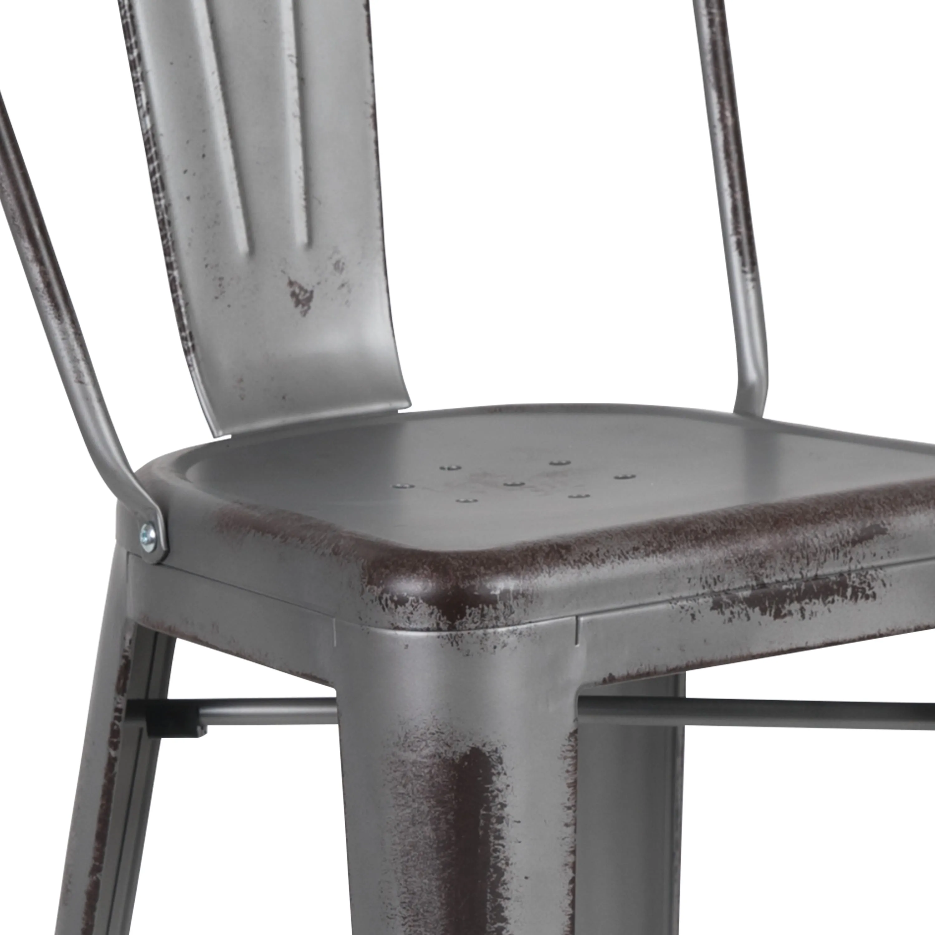 Commercial Grade 30" High Distressed Metal Indoor-Outdoor Barstool with Back