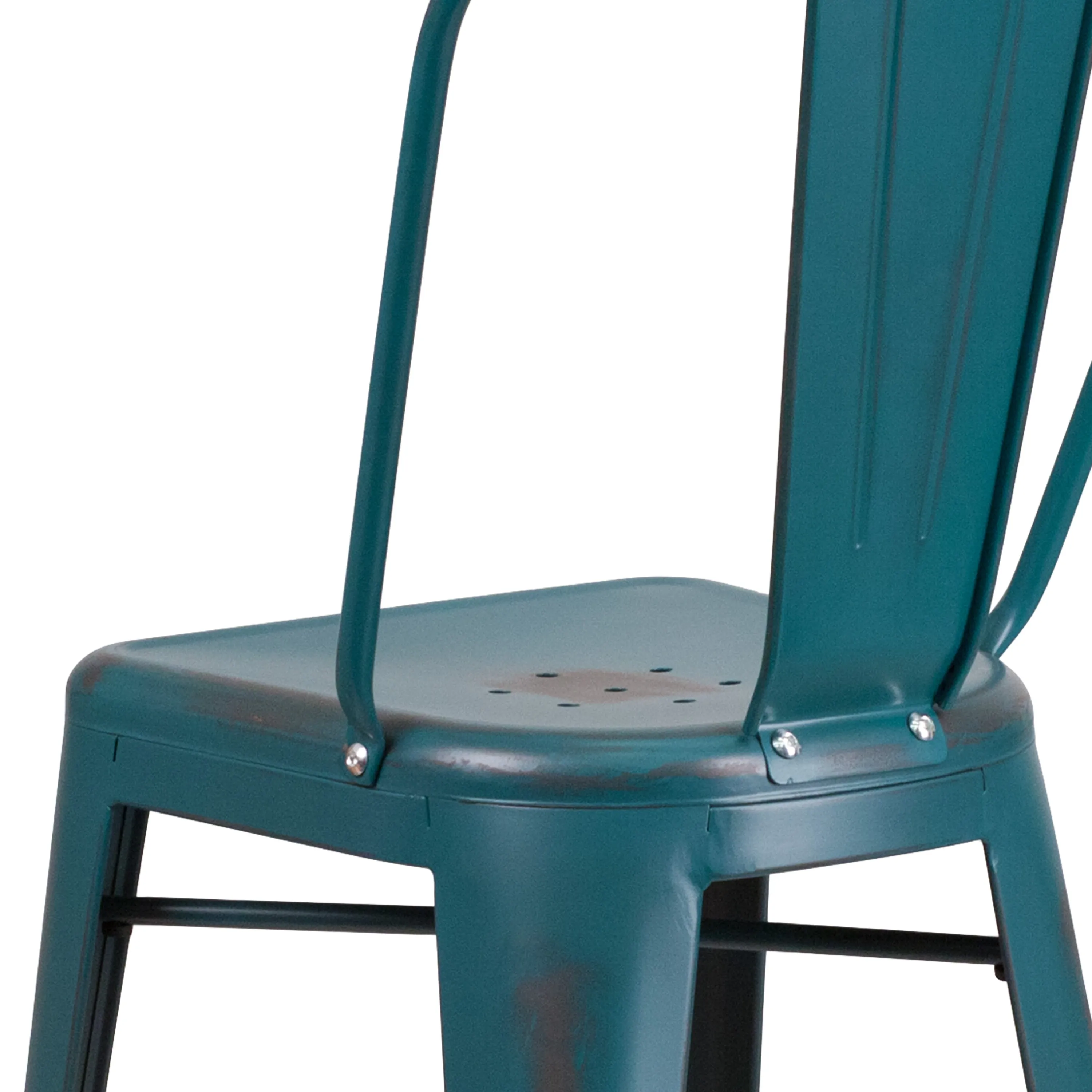 Commercial Grade 30" High Distressed Metal Indoor-Outdoor Barstool with Back