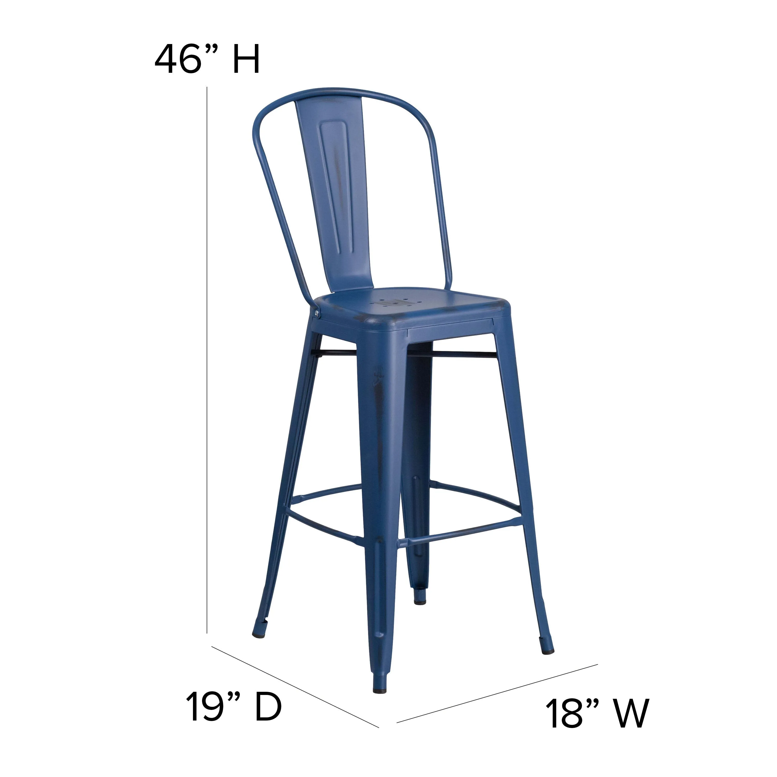 Commercial Grade 30" High Distressed Metal Indoor-Outdoor Barstool with Back
