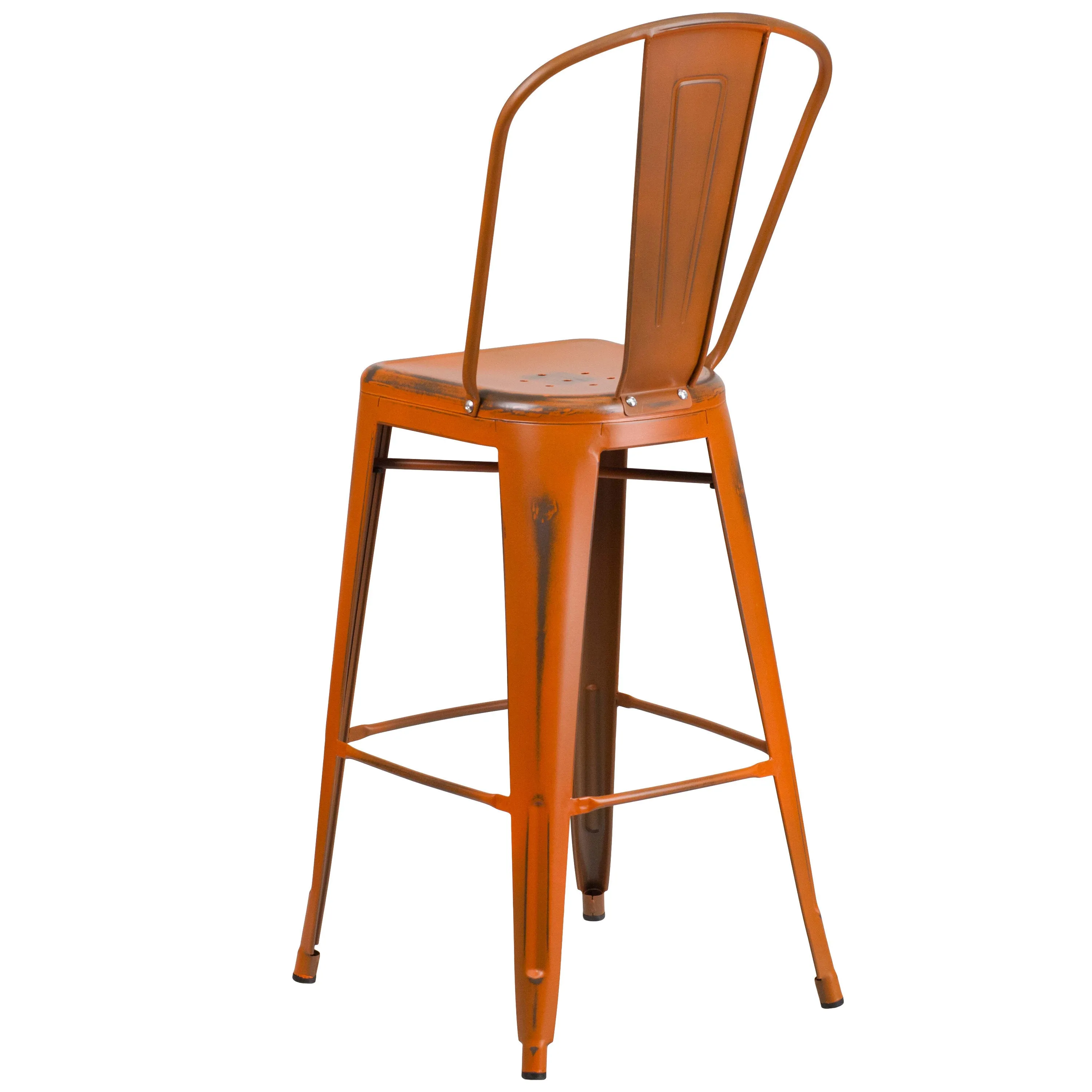 Commercial Grade 30" High Distressed Metal Indoor-Outdoor Barstool with Back