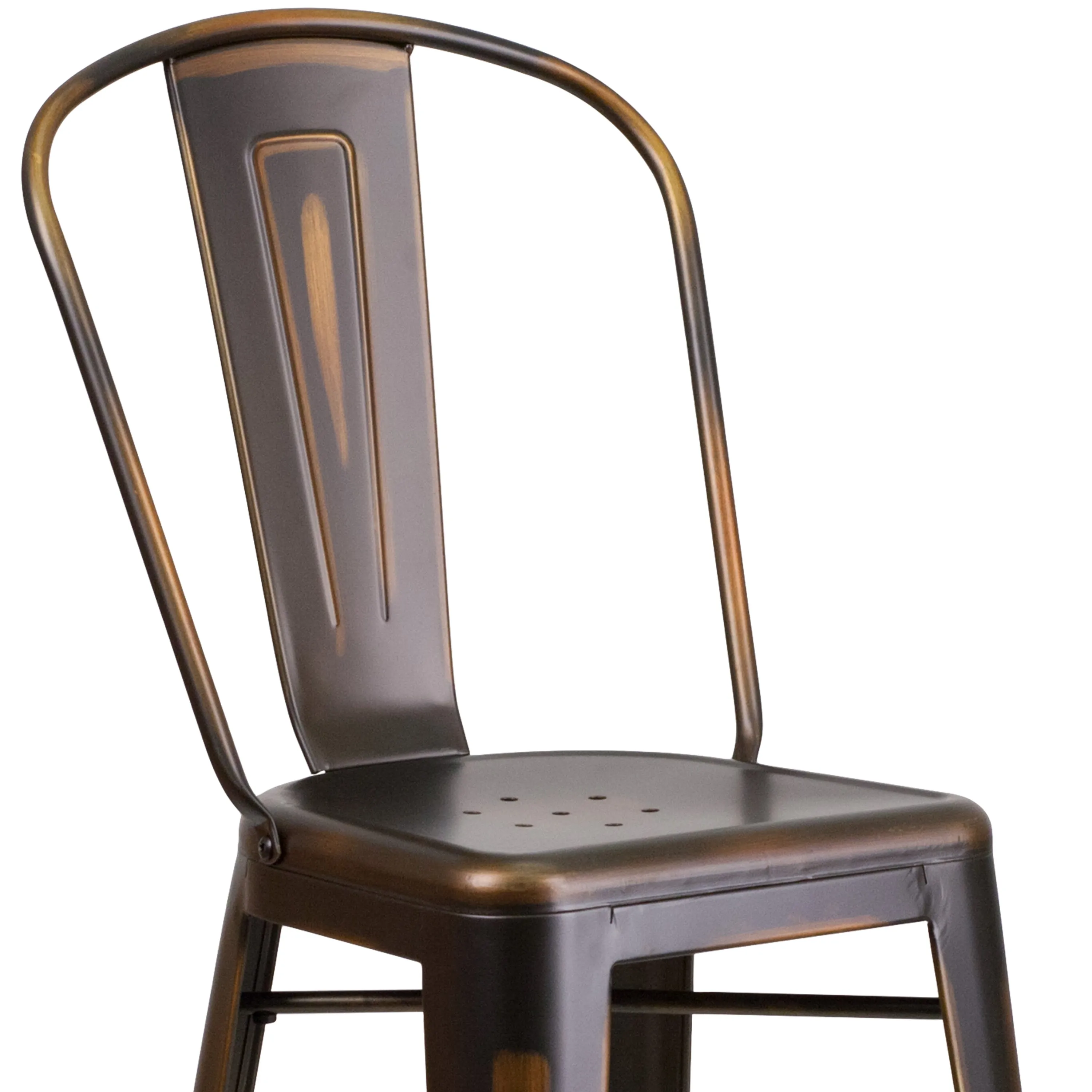 Commercial Grade 30" High Distressed Metal Indoor-Outdoor Barstool with Back