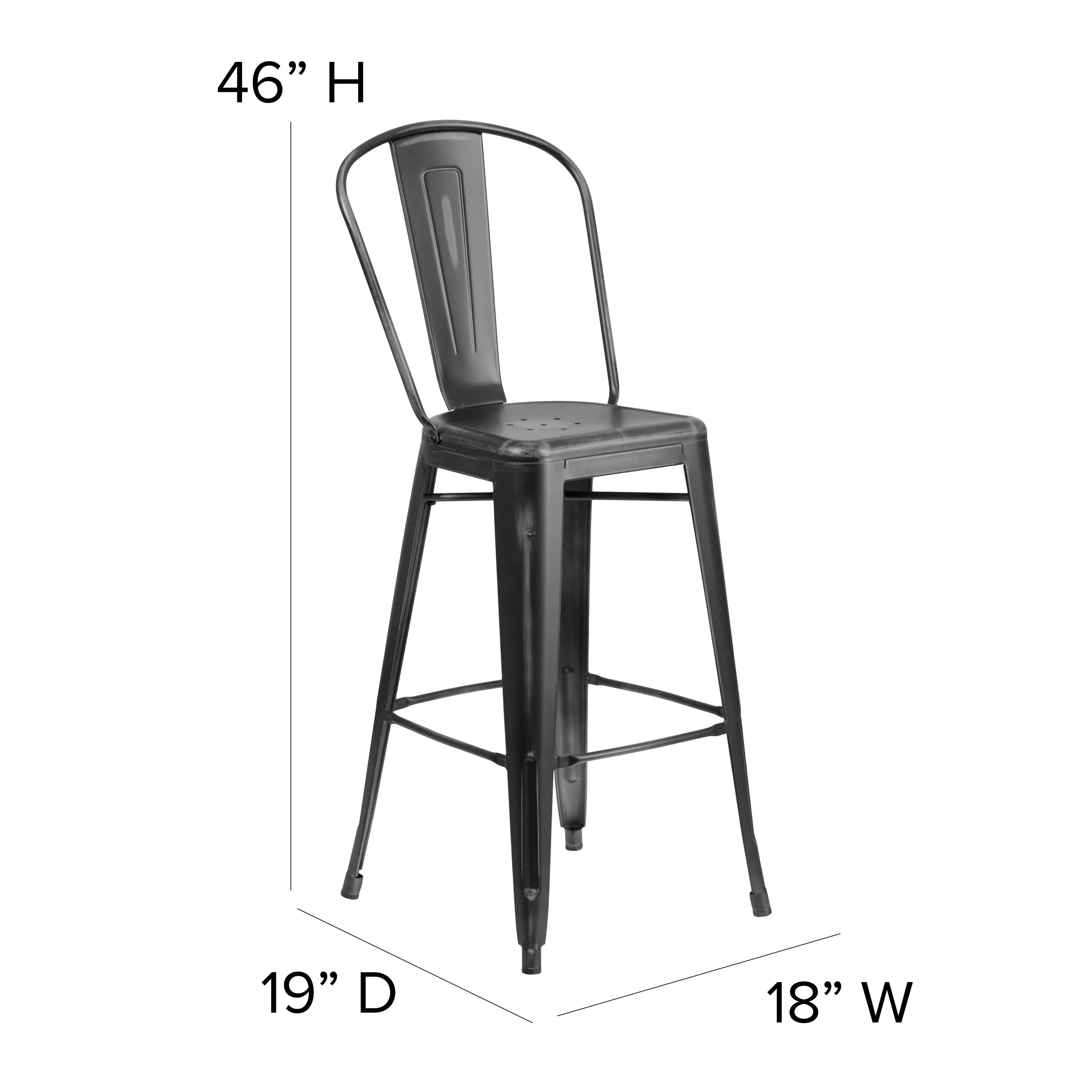Commercial Grade 30" High Distressed Metal Indoor-Outdoor Barstool with Back