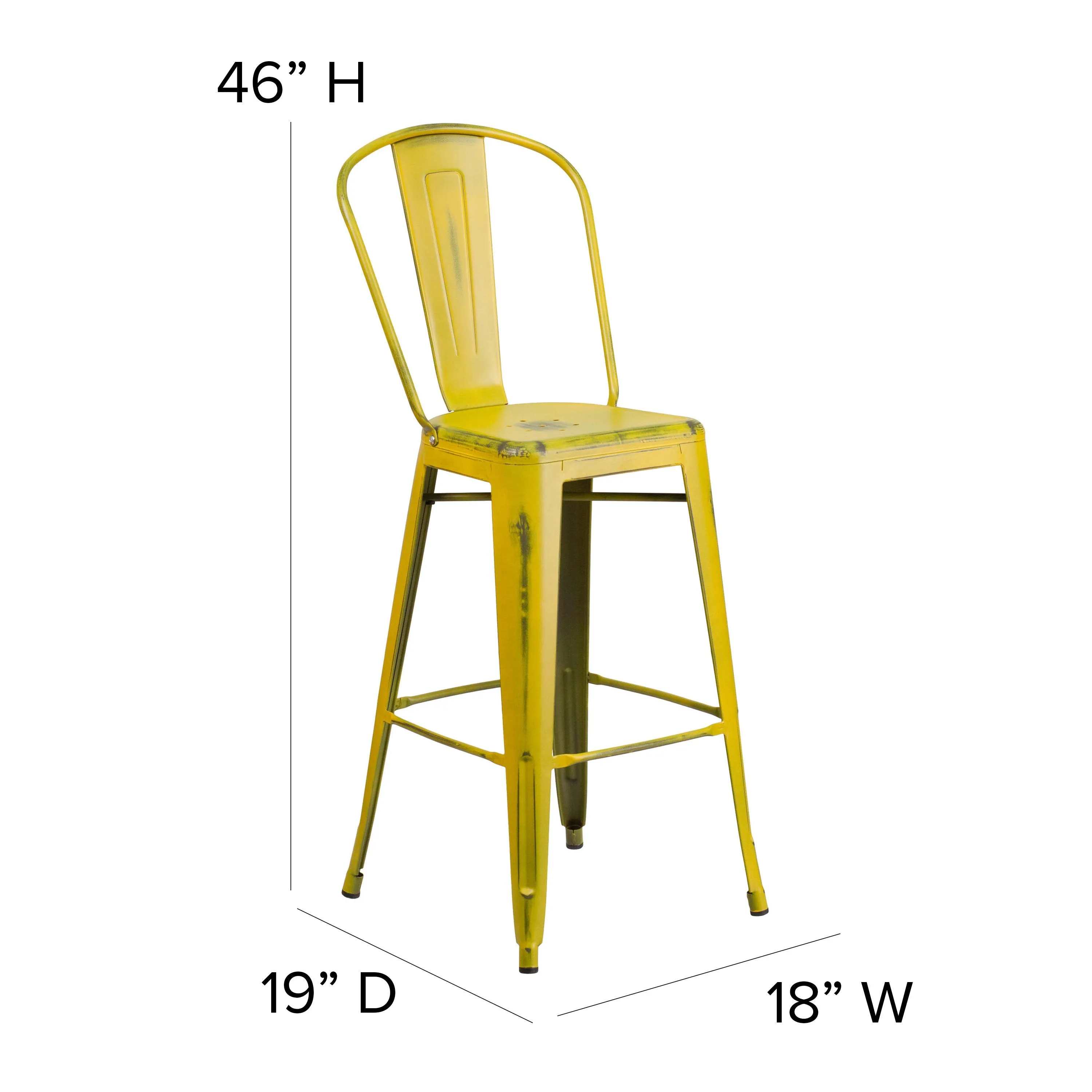 Commercial Grade 30" High Distressed Metal Indoor-Outdoor Barstool with Back