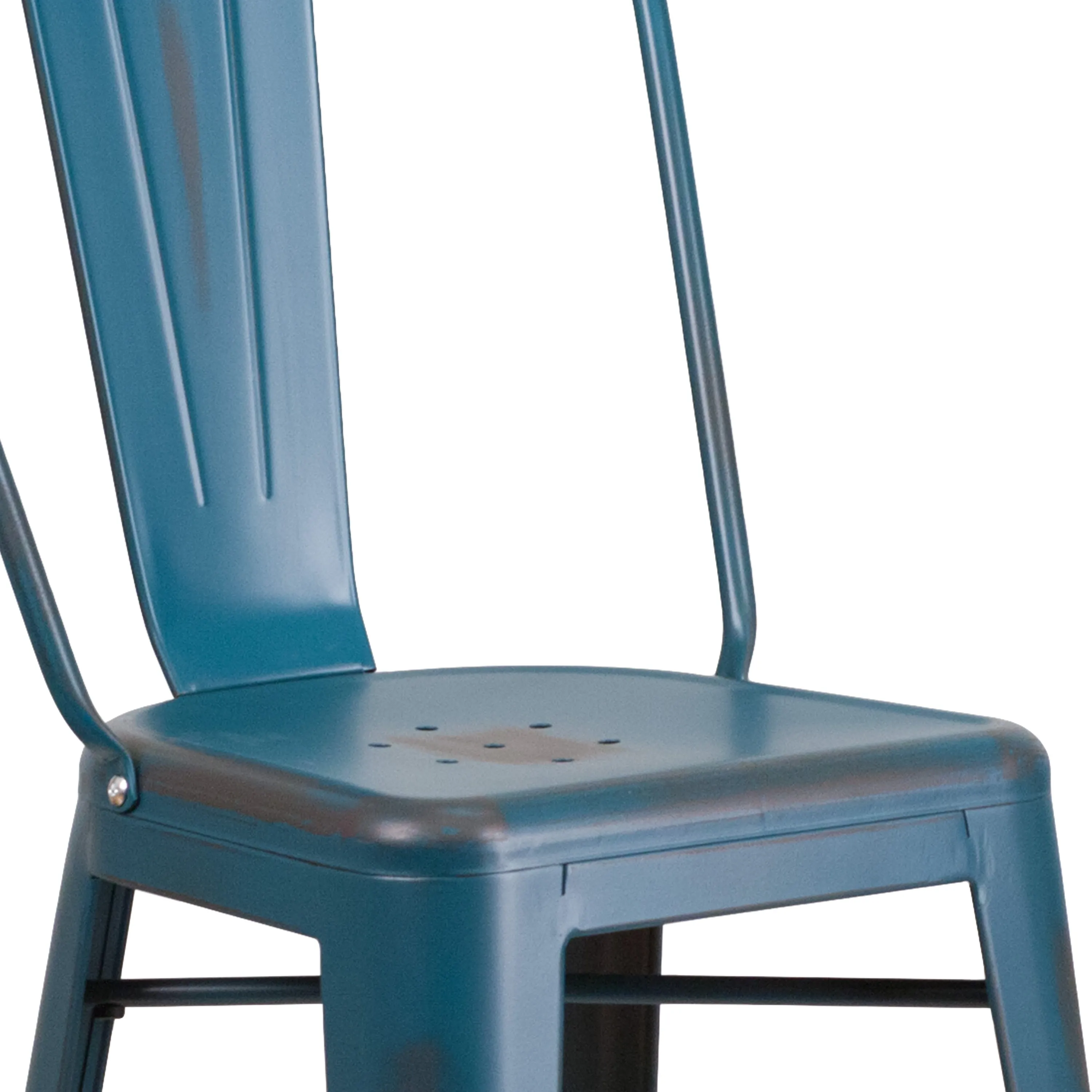 Commercial Grade 30" High Distressed Metal Indoor-Outdoor Barstool with Back