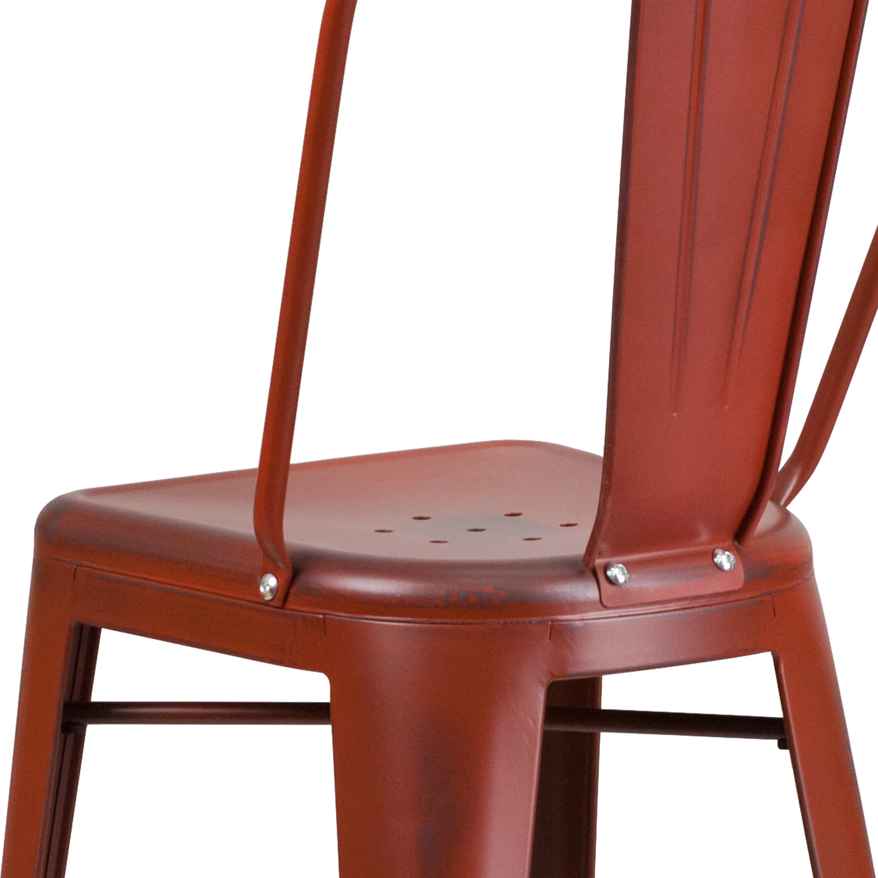 Commercial Grade 30" High Distressed Metal Indoor-Outdoor Barstool with Back