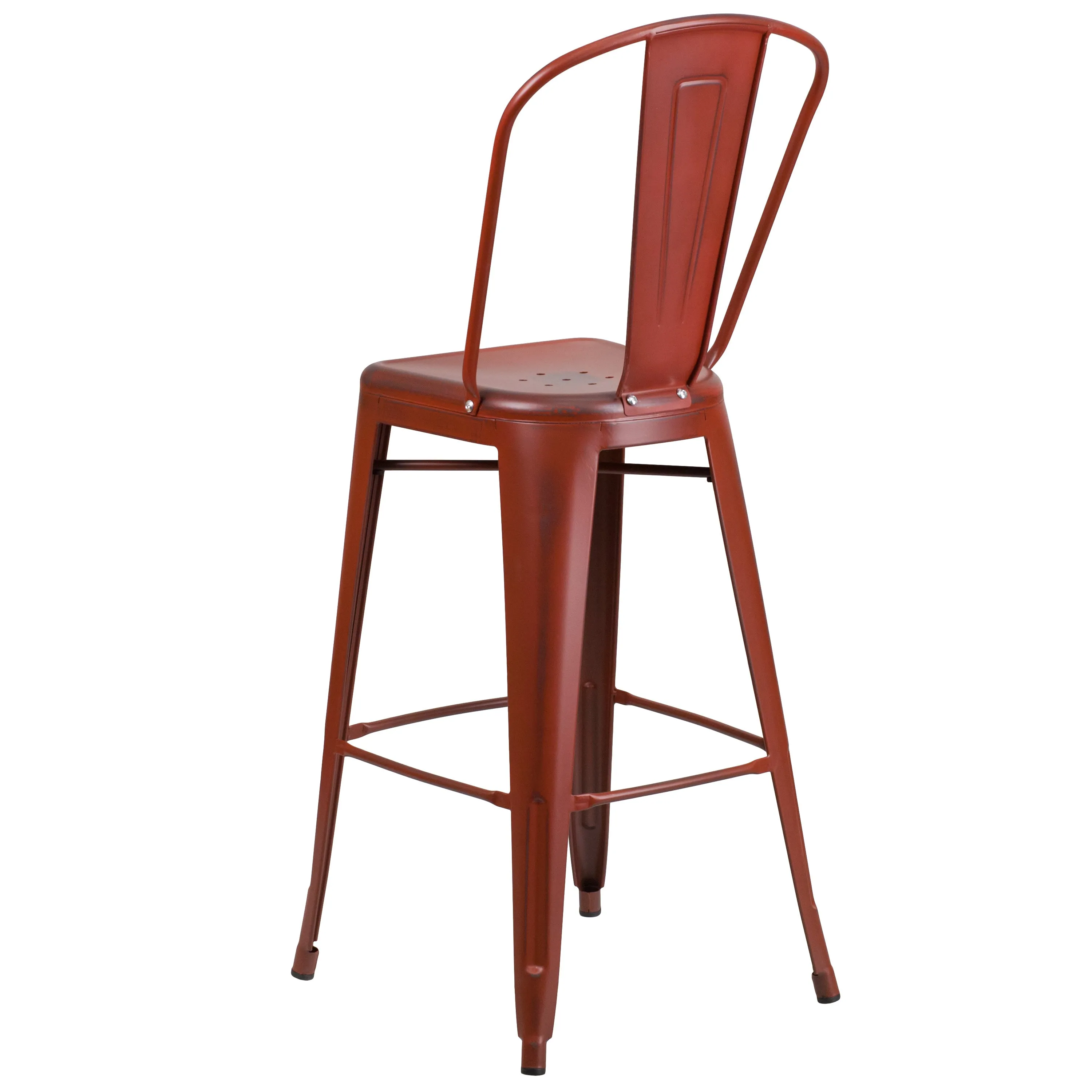 Commercial Grade 30" High Distressed Metal Indoor-Outdoor Barstool with Back