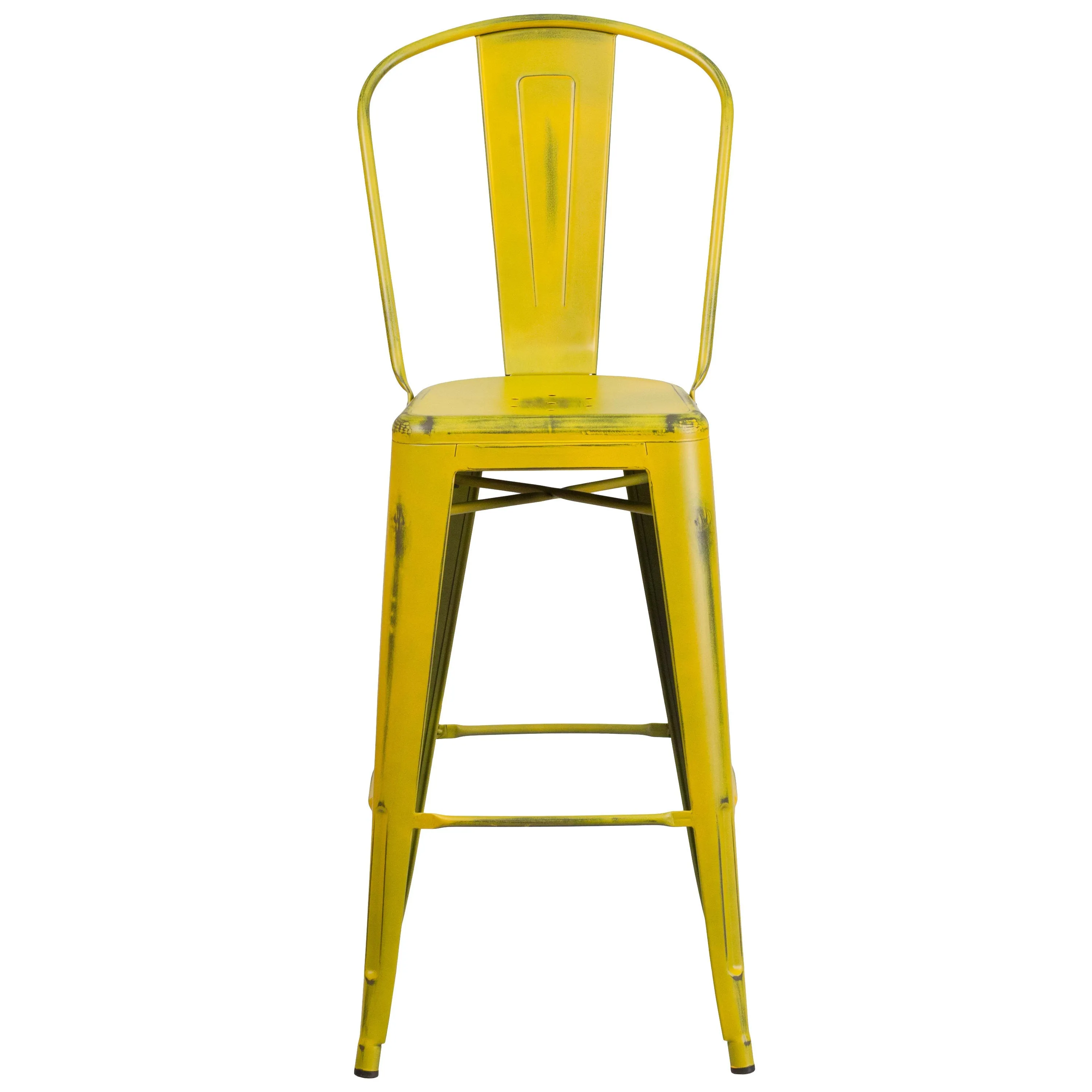 Commercial Grade 30" High Distressed Metal Indoor-Outdoor Barstool with Back