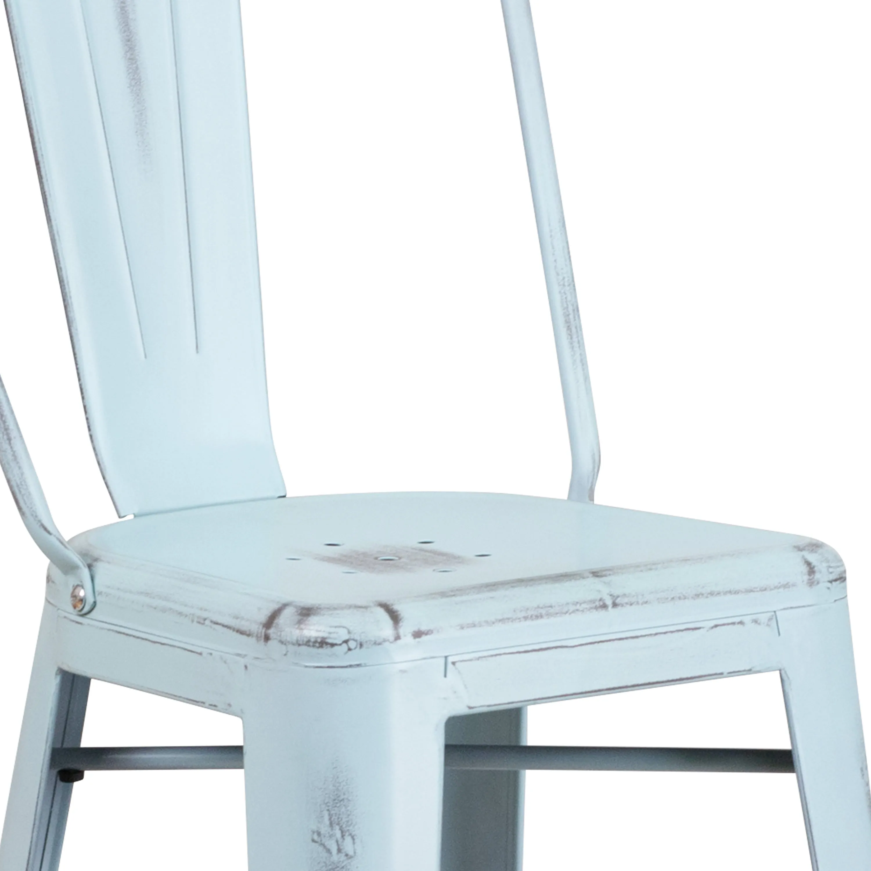 Commercial Grade 30" High Distressed Metal Indoor-Outdoor Barstool with Back