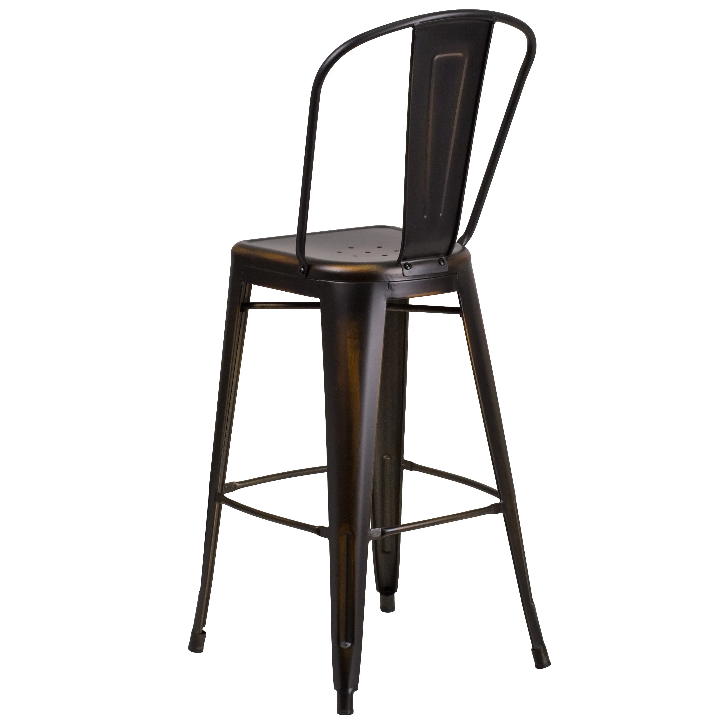 Commercial Grade 30" High Distressed Metal Indoor-Outdoor Barstool with Back