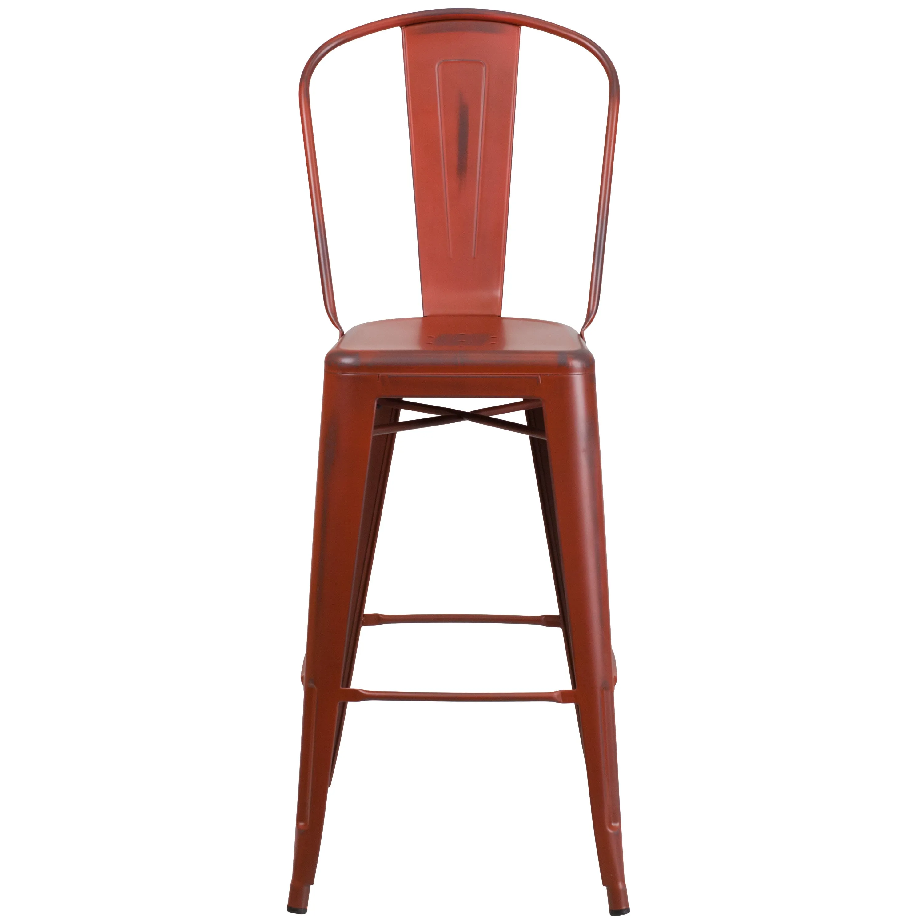 Commercial Grade 30" High Distressed Metal Indoor-Outdoor Barstool with Back