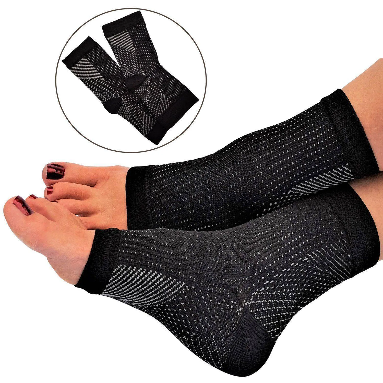 Compression Foot Sleeves - Open Toe Socks for Plantar Fasciitis and Arch Pain