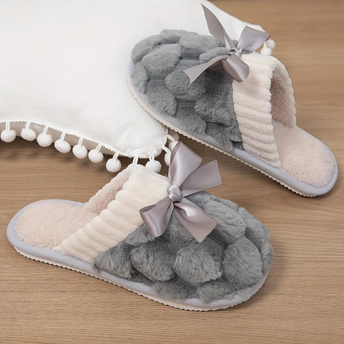 Cozy Bowknot Slippers Soft Warm and Nonslip for Winter