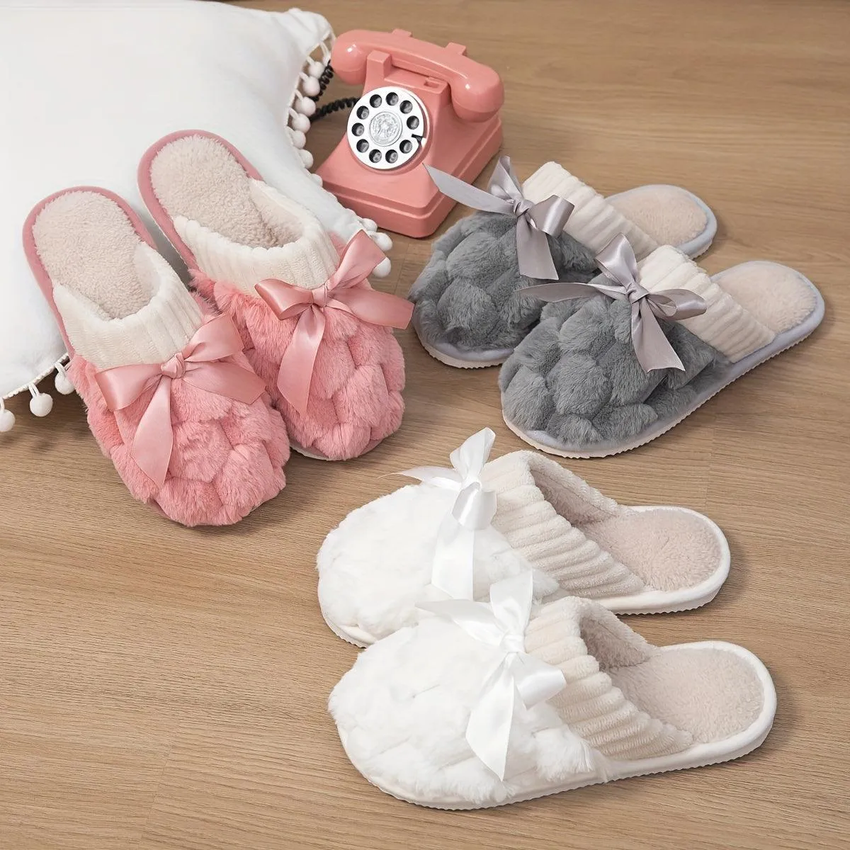 Cozy Bowknot Slippers Soft Warm and Nonslip for Winter