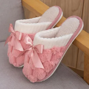 Cozy Bowknot Slippers Soft Warm and Nonslip for Winter