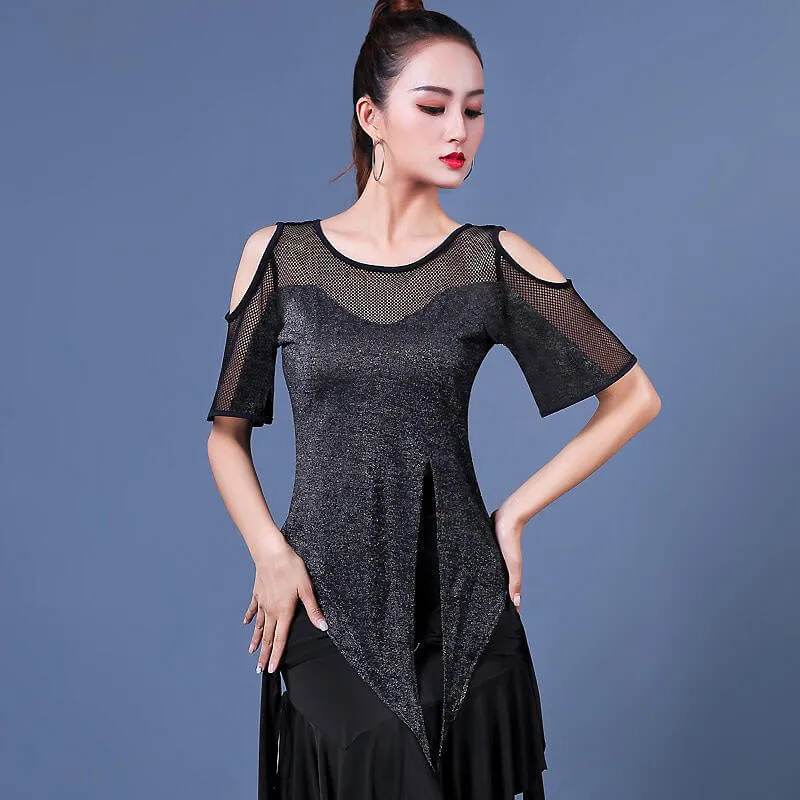 Crew Neck Short Sleeve Latin Top with Mesh