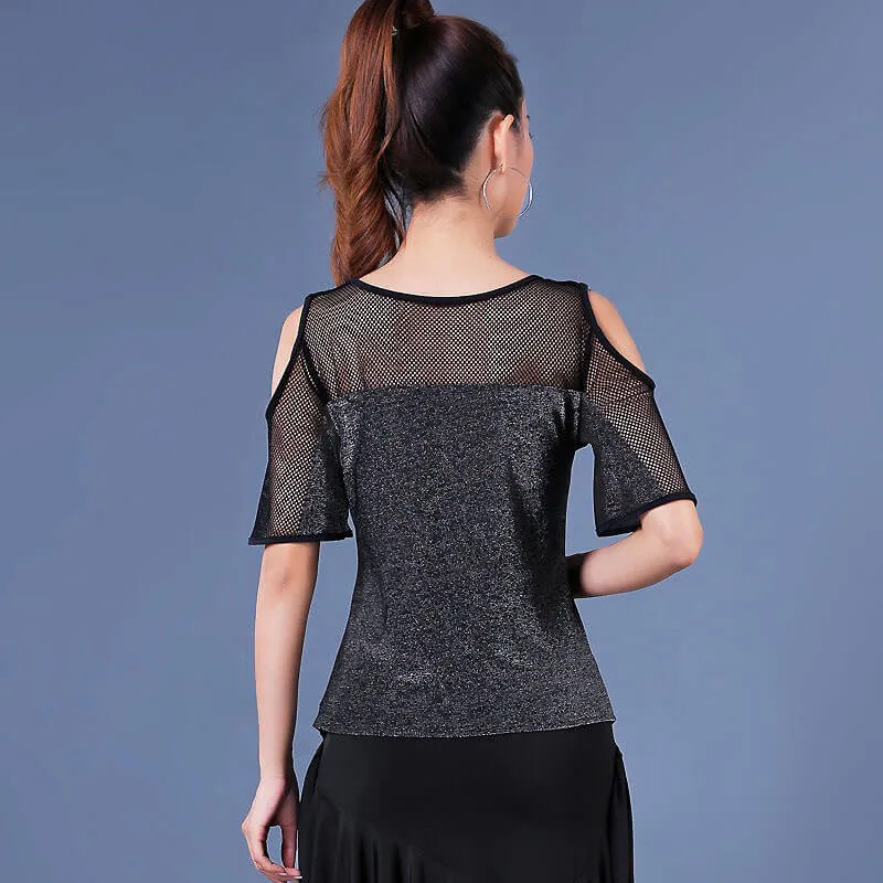 Crew Neck Short Sleeve Latin Top with Mesh