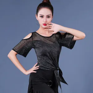 Crew Neck Short Sleeve Latin Top with Mesh