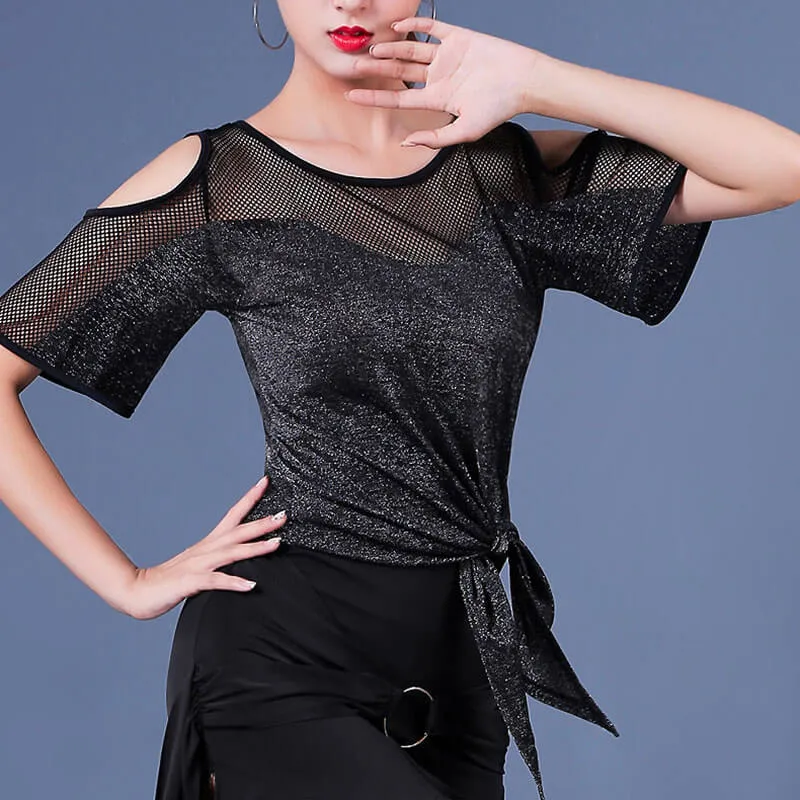 Crew Neck Short Sleeve Latin Top with Mesh