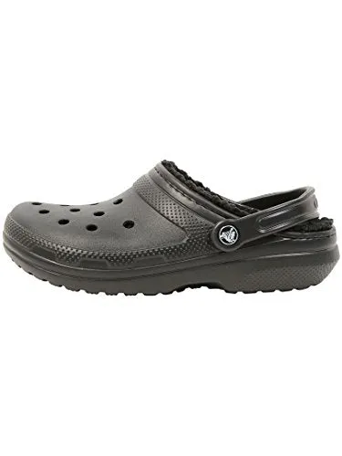 Crocs Men's and Women's Classic Lined Clog | Fuzzy Slippers, Black/Black, 13 Women / 11 Men