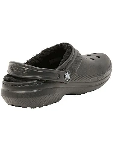 Crocs Men's and Women's Classic Lined Clog | Fuzzy Slippers, Black/Black, 13 Women / 11 Men