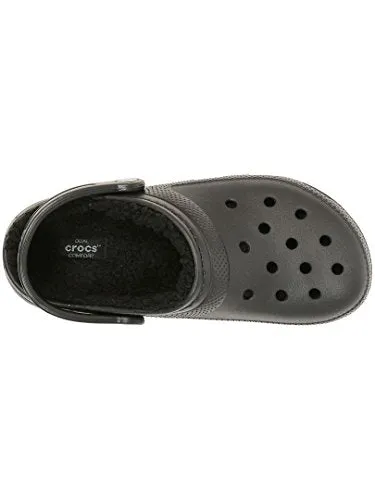 Crocs Men's and Women's Classic Lined Clog | Fuzzy Slippers, Black/Black, 13 Women / 11 Men