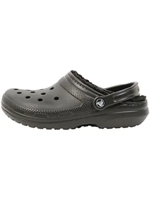 Crocs Men's and Women's Classic Lined Clog | Fuzzy Slippers, Black/Black, 13 Women / 11 Men