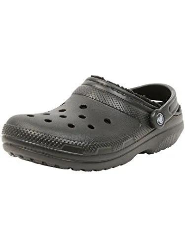 Crocs Men's and Women's Classic Lined Clog | Fuzzy Slippers, Black/Black, 13 Women / 11 Men