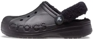 Crocs Unisex-Adult Baya Lined Fuzz Strap Clogs, Black/Black, 11 US