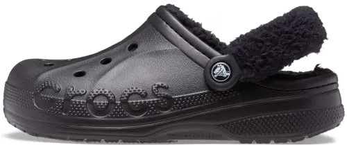 Crocs Unisex-Adult Baya Lined Fuzz Strap Clogs, Black/Black, 11 US