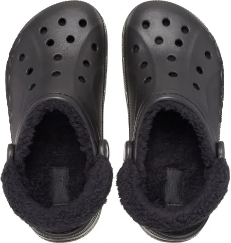 Crocs Unisex-Adult Baya Lined Fuzz Strap Clogs, Black/Black, 11 US