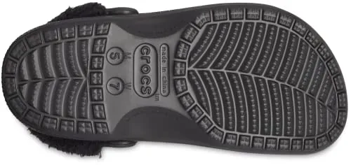 Crocs Unisex-Adult Baya Lined Fuzz Strap Clogs, Black/Black, 11 US