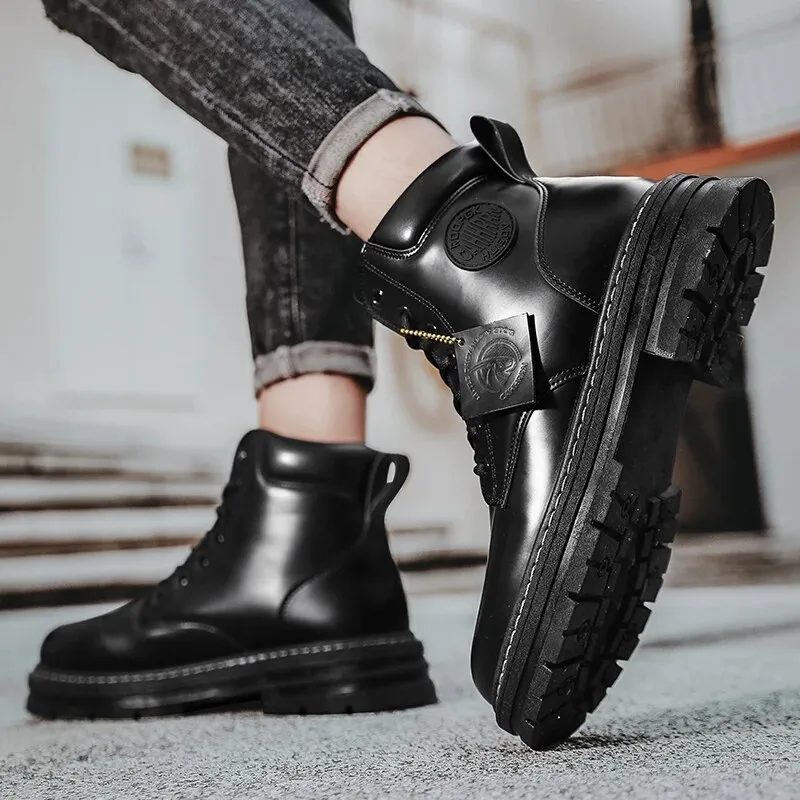 Cuzcare Orthopedic Shoes for Men Warm Leather Lace-Up High Top Boots