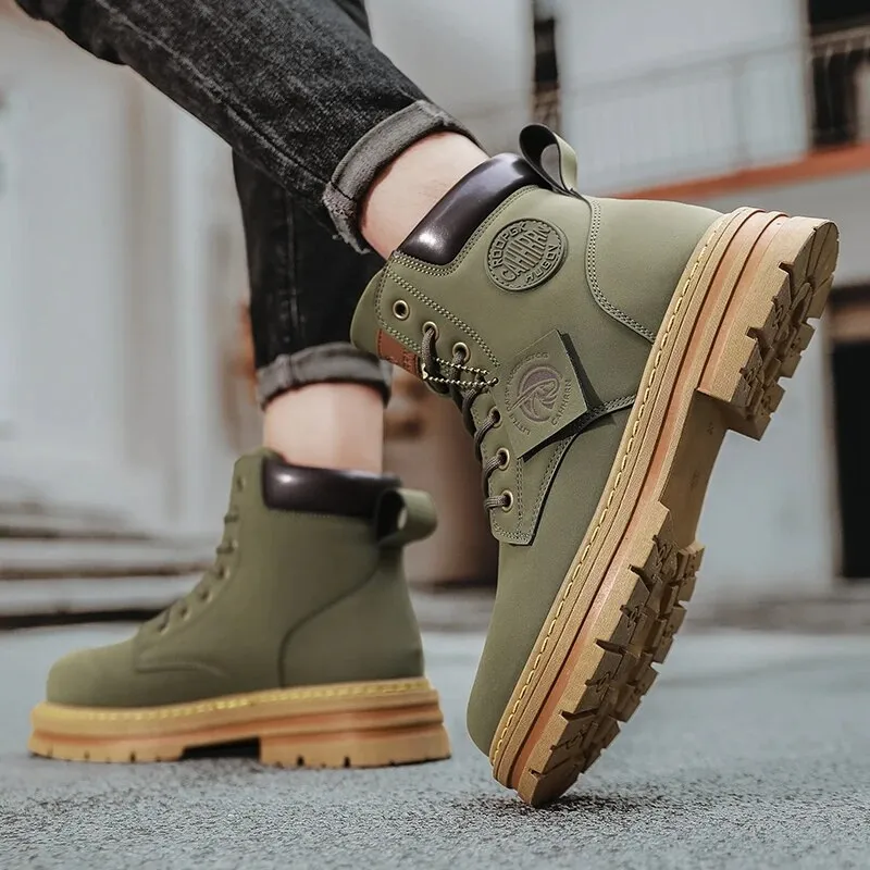 Cuzcare Orthopedic Shoes for Men Warm Leather Lace-Up High Top Boots