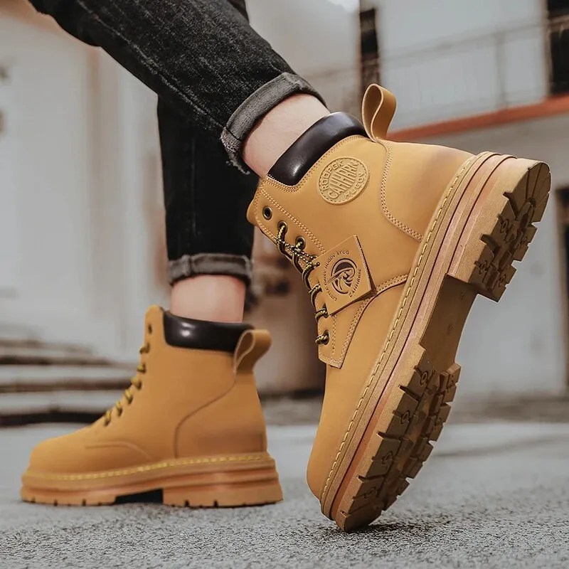 Cuzcare Orthopedic Shoes for Men Warm Leather Lace-Up High Top Boots