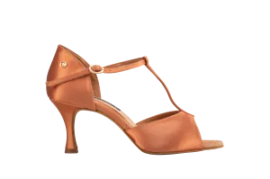 Dance Naturals 200 Fenice Brown Satin T-Strap Ladies Tango Dance Shoe with Open Toe