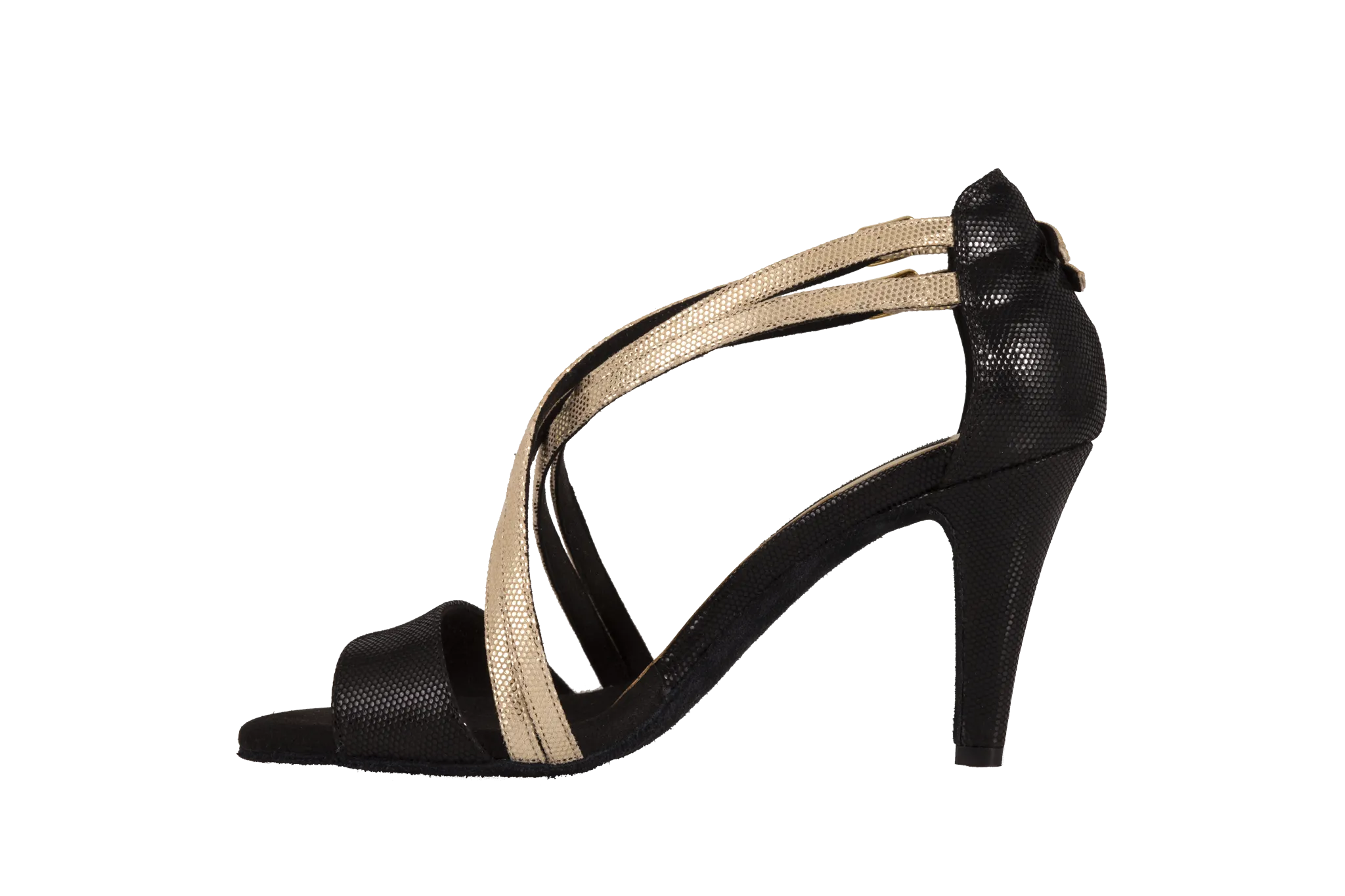 Dance Naturals 30 Fregola Black Fish/Gold Fish Ladies Latin or Tango Dance Shoe with Double Straps