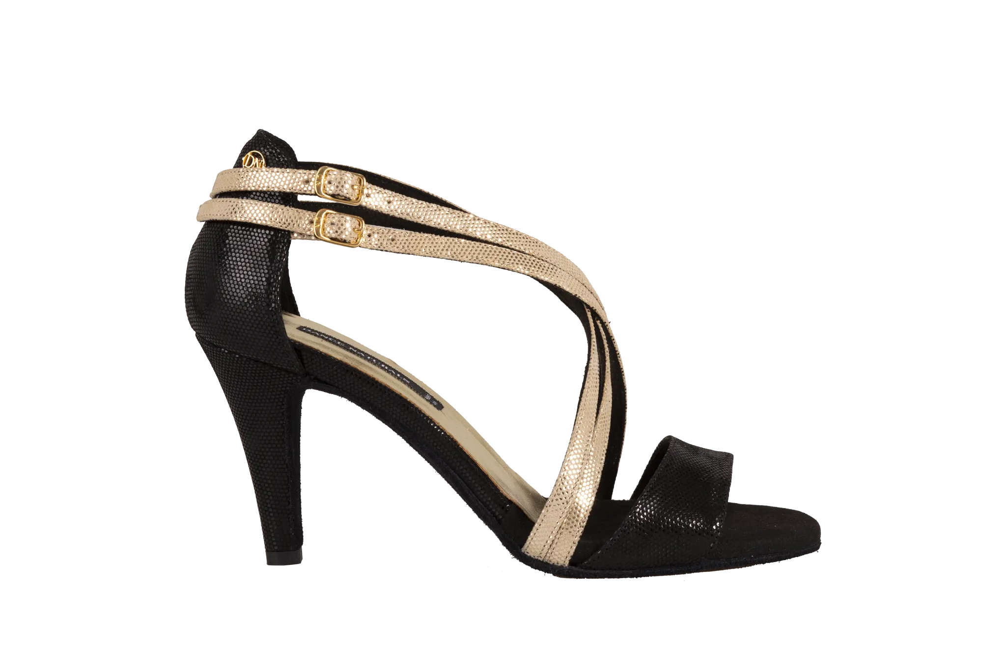 Dance Naturals 30 Fregola Black Fish/Gold Fish Ladies Latin or Tango Dance Shoe with Double Straps