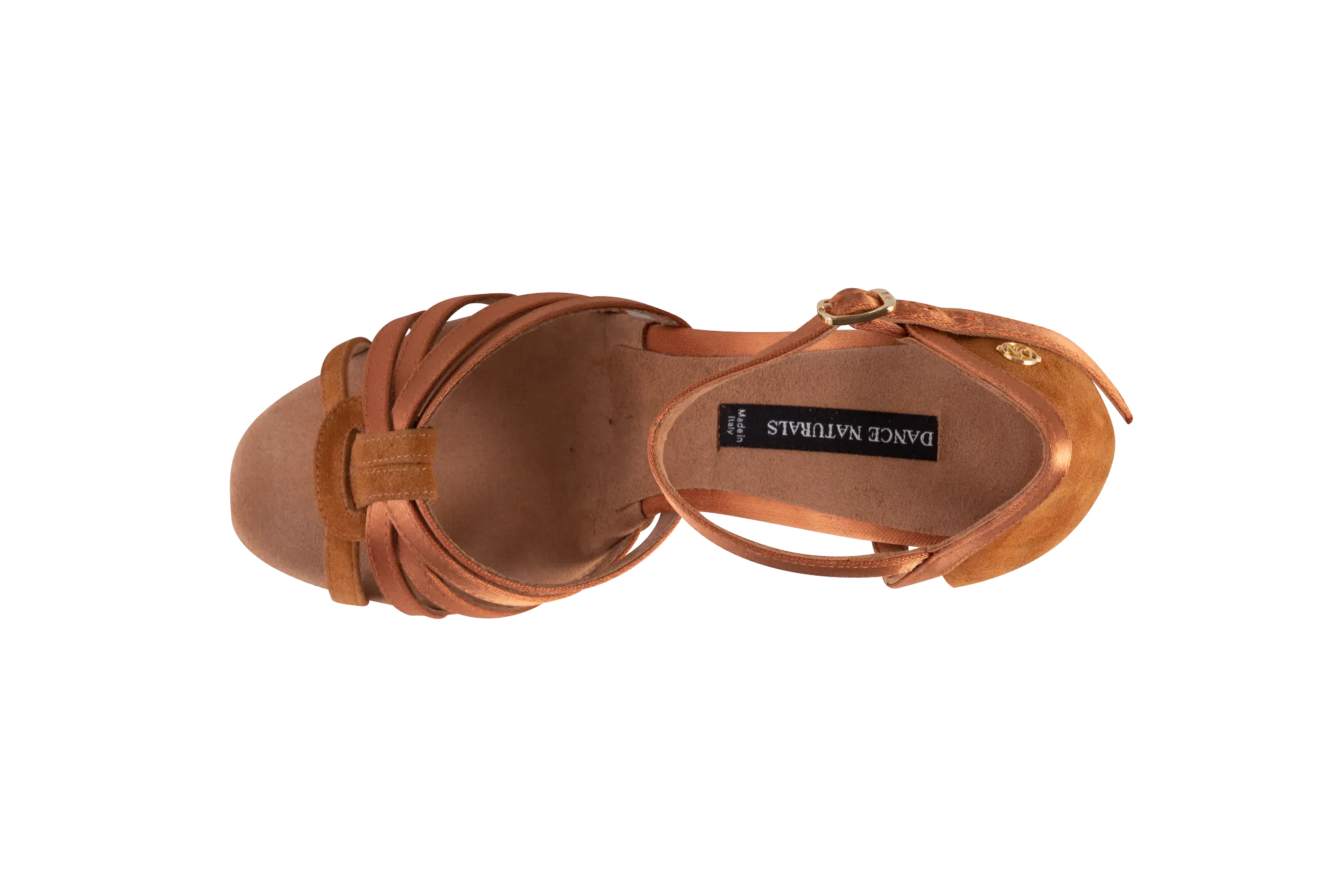 Dance Naturals 62 Marea Brown Satin and Suede Ladies Latin Dance Shoe with Cutouts on Heel