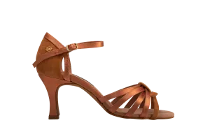 Dance Naturals 62 Marea Brown Satin and Suede Ladies Latin Dance Shoe with Cutouts on Heel