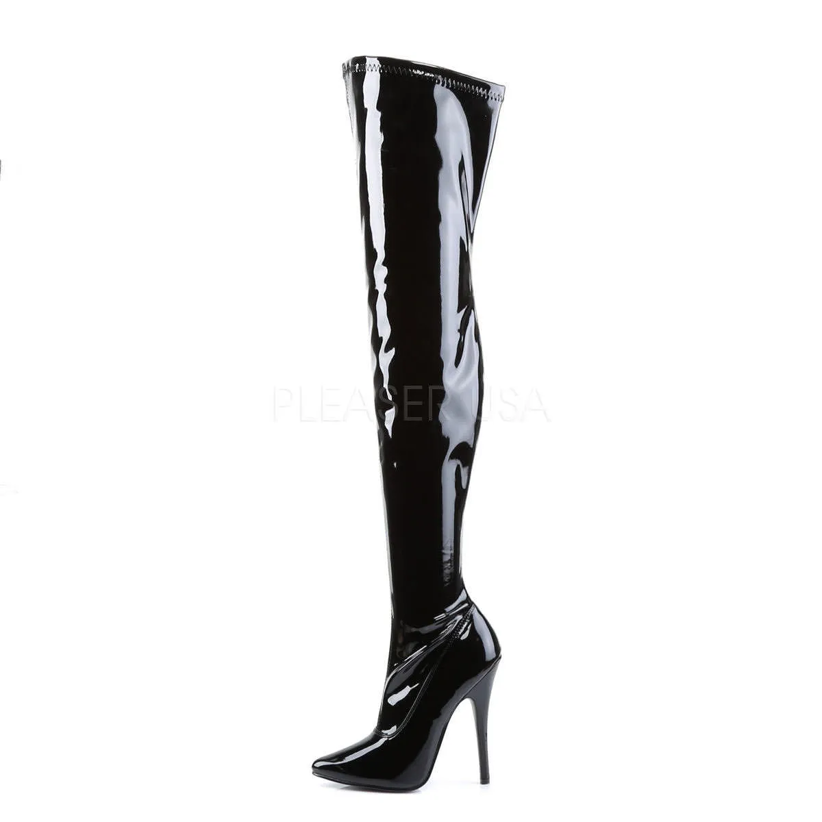 DEVIOUS DOMINA-3000 Black Stretch Pat Thigh High Boots