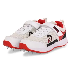 Dnine Warrior-1 Bowling Spikes Cricket Shoes with Free Socks – White/Red, High-Performance Grip & Comfort for Bowlers
