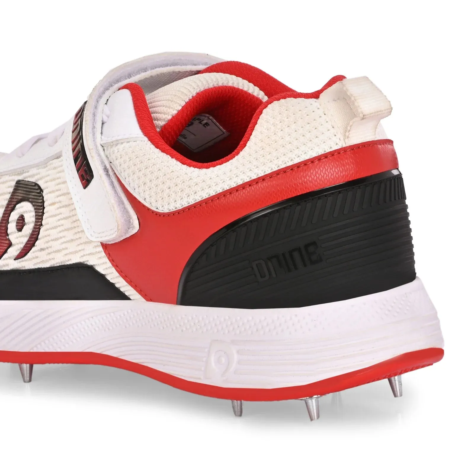 Dnine Warrior-1 Bowling Spikes Cricket Shoes with Free Socks – White/Red, High-Performance Grip & Comfort for Bowlers